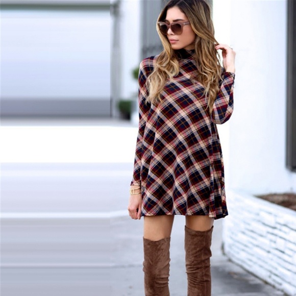 bluewinkz Dresses & Skirts - Plaid Long Sleeve Turtleneck Dress